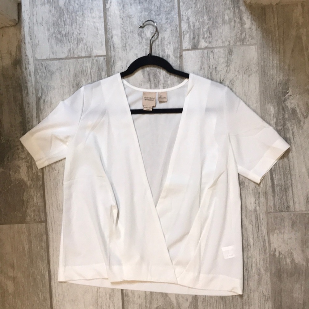 Della Bee white cross front short sleeve blouse